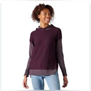 Smart Wool Shadow Pine Hooded Pullover Sweater Burgundy Purple Outdoor Sz Medium